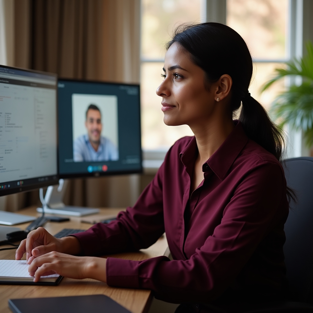 Pracující člověk ve středním věku účastnící se online webináře z domácí kanceláře